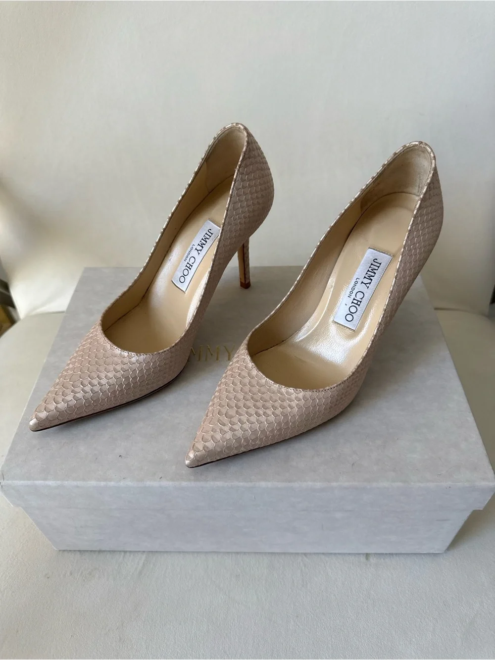 Jimmy Choo Beige/Nude Snakeskin Pointed-Toe Pumps
